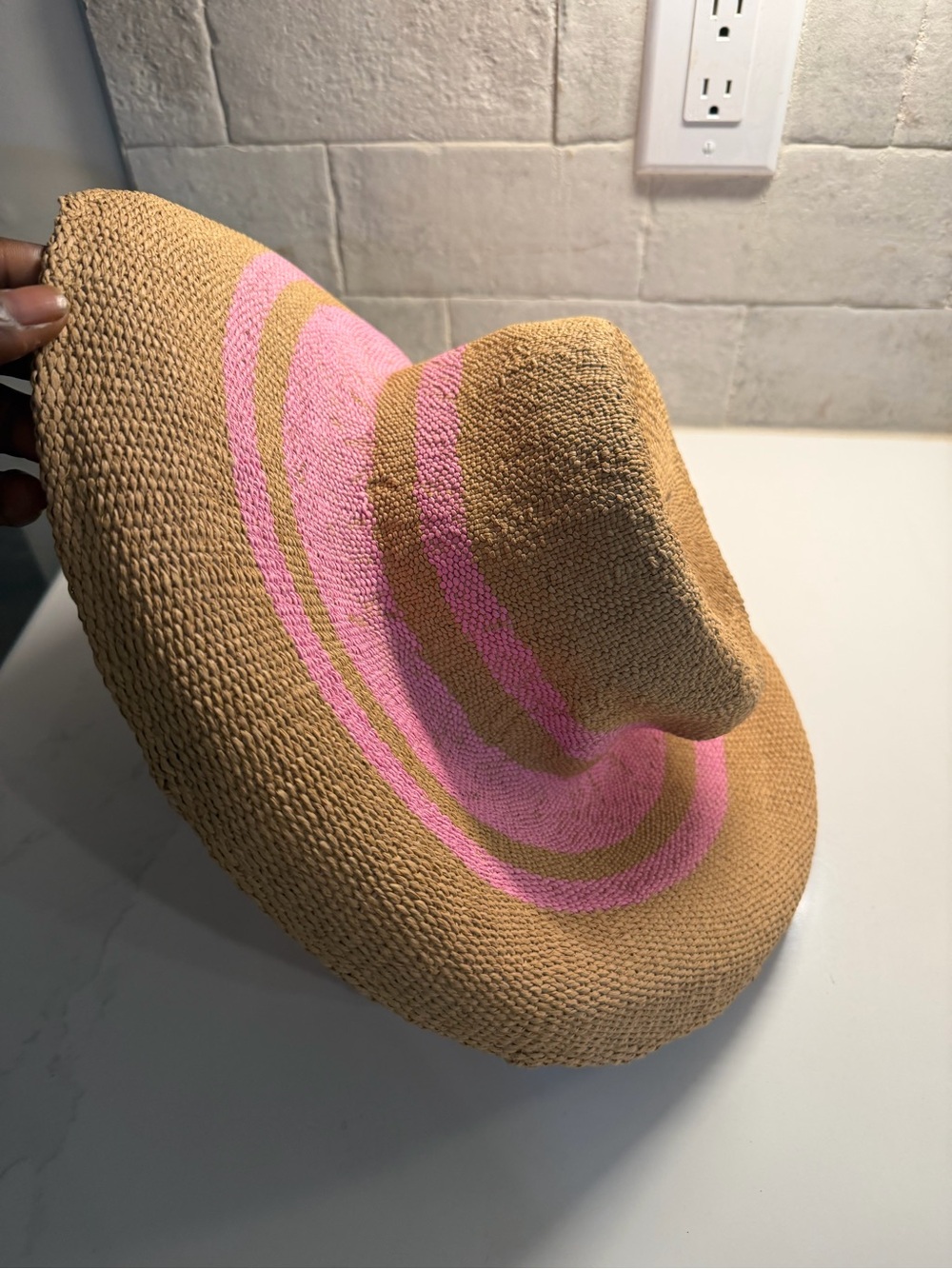 A New Day Wide Brim Straw Sun Hat with Pink Accent - S/M - Picture 2 of 9